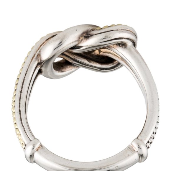 LAGOS DIAMOND NEWPORT 18K YELLOW GOLD & STERLING SILVER 925 KNOT BAND RING - Picture 6 of 9